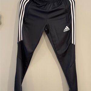 Adidas Men's Dark Grey Joggers with White Accents